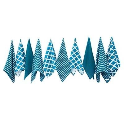 Imagen de Penguin Home® Juego de 10 Toallas té 100% algodón La mayoría Durable Elegante diseño Azul Claro con Varios Patrones Tamaño: 65 x 45 cm