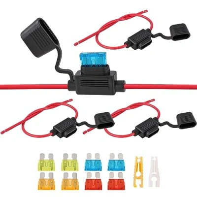 Imagen de Portafusibles Impermeable para Coche Circuito Cuchilla Estilo Adaptador con 8 Piezas de Fusible Mediano 5A 10A 15A 20A 14AWG 12V 32V