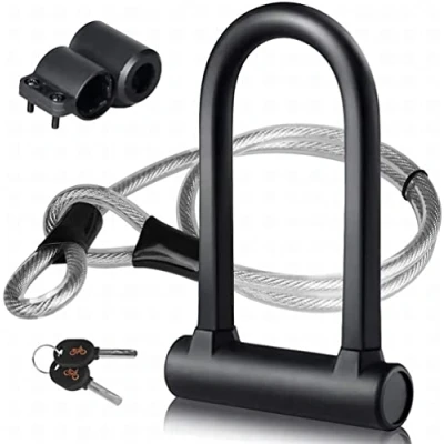 Imagen de DINOKA Candado para bicicleta en U y cable de acero flexible con soporte, 2 1