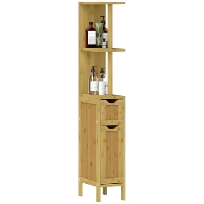 Imagen de HOMCOM Columna de Baño Mueble con Puertas y Estantes Abiertos Armario Moderno 18x30x120 cm Natural