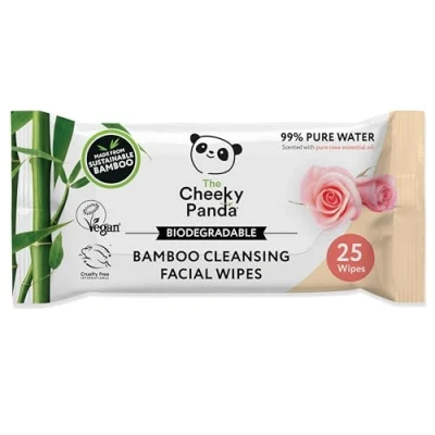 Imagen de The Cheeky Panda toallitas quitamaquillaje facial de bambú faciales sostenibles removedor maquillaje ojos Paquete 25 perfumadas 99% agua purificada