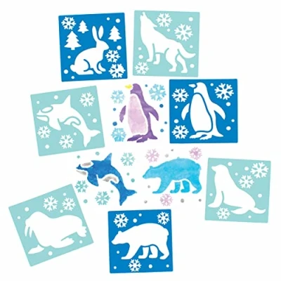 Imagen de Baker Ross FC269 Plantillas de Animales Árticos Paquete 8, Lavables para Niños Decorar Tarjetas, Imágenes, Proyectos Pintura e Impresión