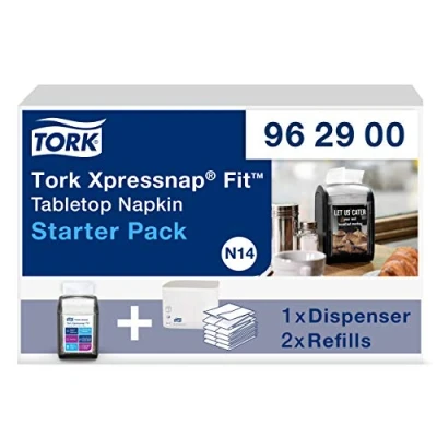 Imagen de Tork Xpressnap Fit Starter Pack inicial de dispensadores servilletas mesa 962900 N14 + recambios (2 x 120 hojas)