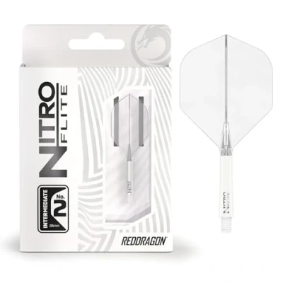 Imagen de RED DRAGON Darts Nitro Flite Integrada Sistema de Vuelo y Eje No.2 Forma diseño Blanco &amp; Claro Color, Longitud Intermedia