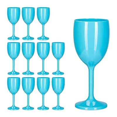 Imagen de Relaxdays Juego, Color Turquesa Copas Vino de Plástico en Set 12, Irrompibles y sin BPA, 250 ml, Vasos Camping Reutilizables