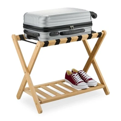 Imagen de Relaxdays Soporte para Maletas, Plegable, 56 x 68,5 41,5 cm, Portamaletas Hotel con Balda, Reposamaletas, Natural, Bambú
