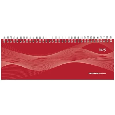 Imagen de Zettler calendario de mesa horizontal 2025 rojo, 29,7 x 10,5 cm, oficina con 128 páginas, 1 semana en 2 visión mensual, área notas, parte direcciones, encuadernación