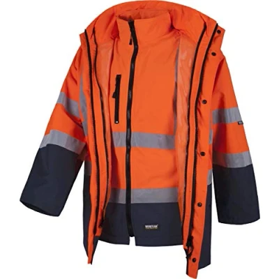 Imagen de Work Team Parka 4 EN 1 Alta Visibilidad con Softshell: Chaleco Desmontable e Impermeable. ISO 20471:2013 Hombre Marino+Naranja A.V. XXL