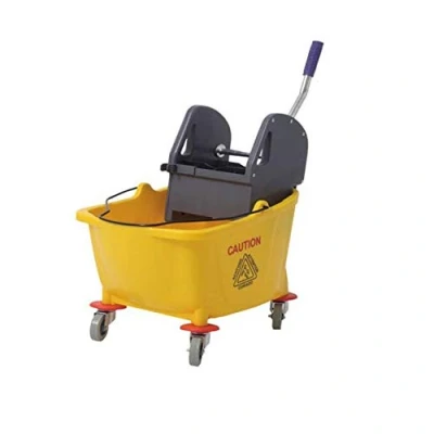 Imagen de Cubo profesional amarillo Clim Profesional® de 32 litros con ruedas y prensa para fregonas industriales o Kentucky