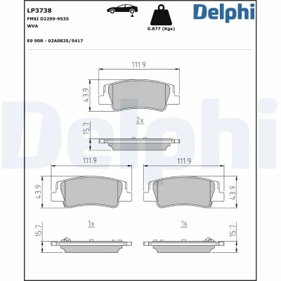 Imagen de DELPHI LP3738 Juego de pastillas freno sin aviso acústico desgaste Chapa antichirridos accesorios HYUNDAI: Tucson