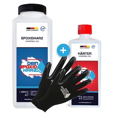 Imagen de Resina epoxi con endurecedor 1,5 kg GfK Set Calidad profesional transparente y sin olor de fundición para madera + guantes protección