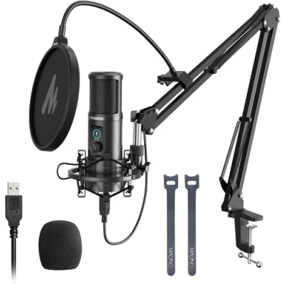 Imagen de MAONO USB micrófono de condensador, micro PC con un botón mudo y ganancia, cardioide profesional, adecuado para conferencias, juegos, transmisión, instrumentos musicales(AU PM421)