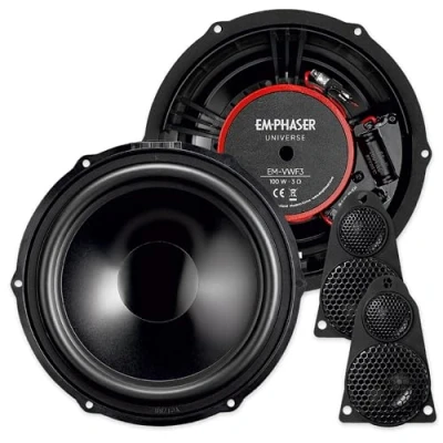 Imagen de EMPHASER EM VWF3 Sistema de componentes Plug &amp; Play 3 vías, 20 cm/8 pulgadas, compatible con VW T5 Transporter, Autocaravana, altavoz integrado para puertas/salpicadero, 100 W RMS