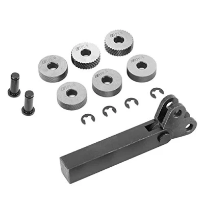 Imagen de Fafeicy 7Pcs Herramienta de moleteado acero, 0.5/1/2mm Diagonal Dual Wheel Linear Knurl Set, con dos rodillos cruzan la dirección y 3 Tipos, para máquina cortadora torno