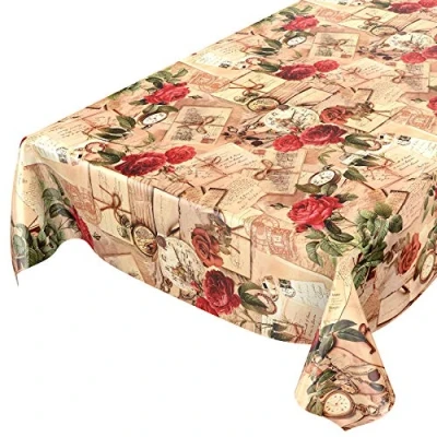 Imagen de hule mesa mantel de lavable oldtime rosas en beige redondo 100 cm, toalla, beige, 180x140cm
