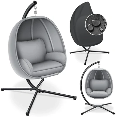 Imagen de KESSER® Silla Colgante de Lujo con Marco + cojín Asiento Suave, Lateral, y Respaldo Cesta, para Interior Exterior, Cesta jardín, Peso máx. 150 kg