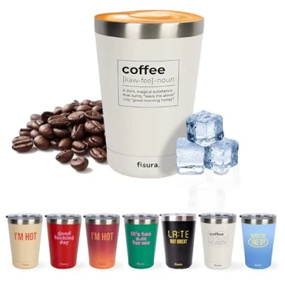 Imagen de Fisura Vaso termo original “Coffee. café para llevar blanco. Taza de 310 ml. térmica acero inoxidable. Libre BPA. coche.