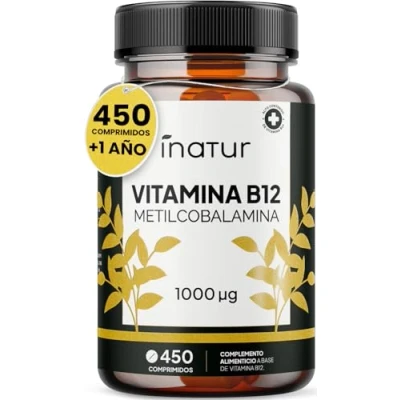 Imagen de Vitamina B12 1000 mcg 450 Comprimidos de Alta Potencia (Suministro para 15 Meses) Apoya Energía, Metabolismo y Sistema Nervioso Metilcobalamina Absorción, Vegano, Sin Lactosa, OGM