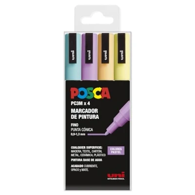 Imagen de UNI Posca Estuche de 4 Rotuladores PC1MR Color Pastel Punta Cónica Fino