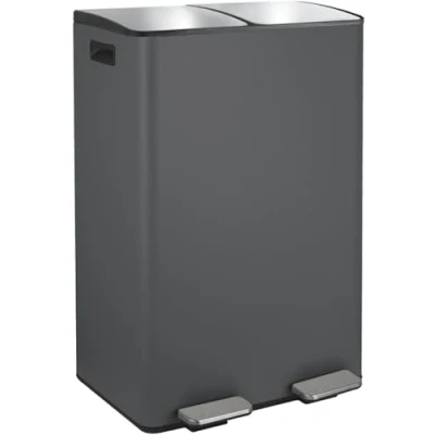 Imagen de Spirella CUBO BASURA DE 60L PARA RECICLAJE CON PEDAL RETRACTIL MODELO ALIYA EN COLOR GRIS MATE 2 X 30L. CAIDA AMORTIGUADA Y CUBOS INTERIORES 30L