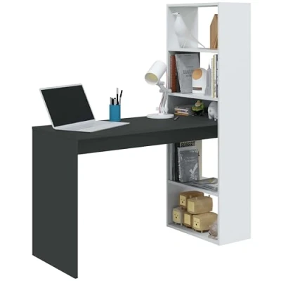 Imagen de Habitdesign, Escritorio con Estanteria Reversible, Blanco Artik y Gris Antracita, Modelo Duplo, Medidas: 120 cm (Ancho) x 53 (Fondo) 144 (Alto)