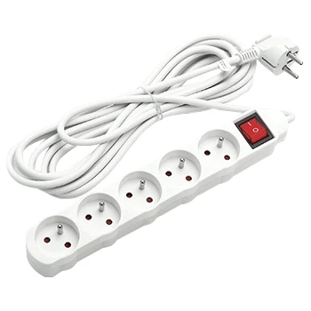 Imagen de Aigostar Regleta alargador de 5 Tomas con Interruptor y Protección Infantil, M, Blanco, 16A 250V