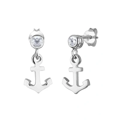 Imagen de Elli Pendientes Mujer Ancla Marítima con Cristales de Circonita en Plata Ley 925