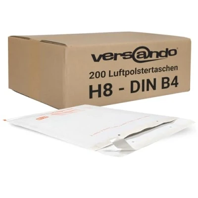 Imagen de versando 200 sobres acolchados H8, tamaño interior 270 x 360 mm, dimensiones exteriores 290 370 color blanco, para DIN B4