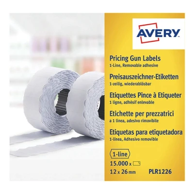 Imagen de AVERY ESPAÑA PLR1226, Rollo de etiquetas removible (1 línea adhesivo permanente, 12 x 26 mm, 10 rollos/15000 unidades), blanco