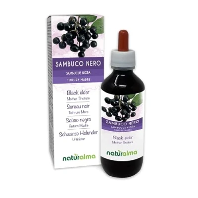 Imagen de Saúco negro (Sambucus nigra) flores y frutos Tintura Madre sin alcohol Naturalma Extracto líquido gotas 200 ml Complemento alimenticio Vegano