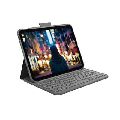 Imagen de Funda con teclado Logitech Slim Folio, para iPad (10.ª generación), Bluetooth, Resistente a golpes, Teclas de accceso directo, Gris