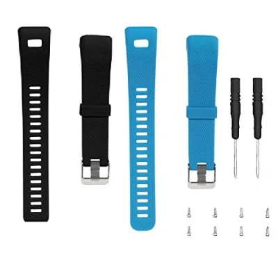 Imagen de WEINISITE Correa para Garmin Vivosmart HR+, Ajustables Silicona Reemplazo Pulsera HR Plus (Negro+Azul)