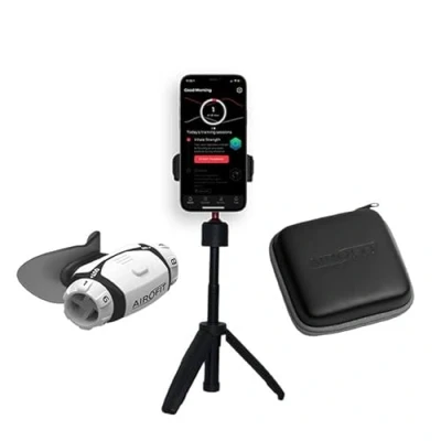 Imagen de Airofit Pro 2.0 Kit de entrenamiento respiración (incluye trípode y carcasa rígida, para las vías respiratorias, solo 5 a 10 minutos entrenamiento, con aplicación Bluetooth