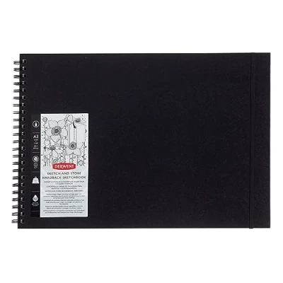 Imagen de Derwent Cuaderno de Bolsillo y Tapa Dura para Hacer Bocetos, Dibujar Escribir Tamaño A3, 56 Hojas, Papel Libre Ácidos, Bloc Notas Espiral, Calidad Profesional, 2102174