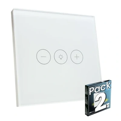 Imagen de LED ATOMANT Pack 2x Regulador de Cristal Inteligente Wifi, luz pared, Control Mediante APP Smart Life, Compatible con Alexa y Google Assistant, Pulsador Tactil Atenuador Iluminacion