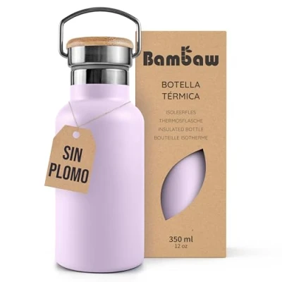 Imagen de Bambaw Botella térmica 350 ml, agua violeta, acero inoxidable niños, gimnasio, niños sin BPA Lila lavanda