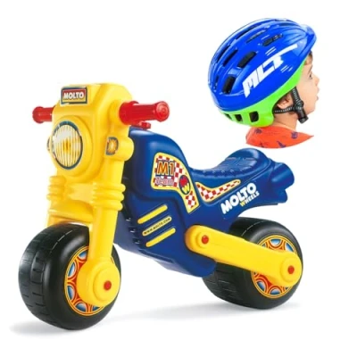 Imagen de MOLTO Moto Correpasillos Cross con Casco Azul Corre Pasillos Todo Terreno Juguetes Infantiles Seguros y Resistentes Fomenta el Sano Desarrollo De Niños Niñas 18 a 36 Meses