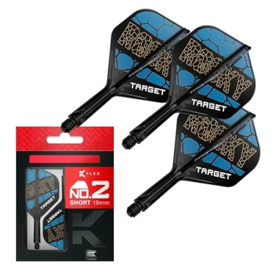 Imagen de Target Darts Josh Rock K Flex Flights and Shaft System, No.2 Pack de 3 Plumas Kflex All In One, Accesorios para Dardos Edición Jugador Caña Corta (19mm)