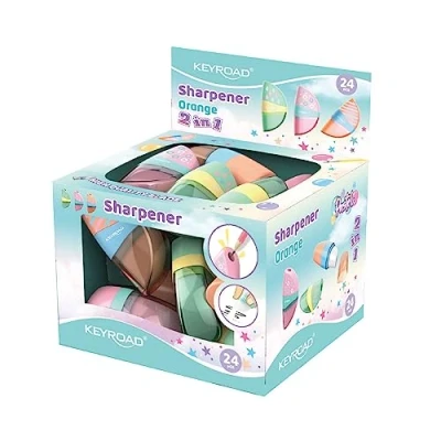 Imagen de KEYROAD Sacapuntas ergonómico individual naranja pastel 2 en 1 con goma de borrar / 24 unidades/plástico/cuchillas acero/de lápices y colores