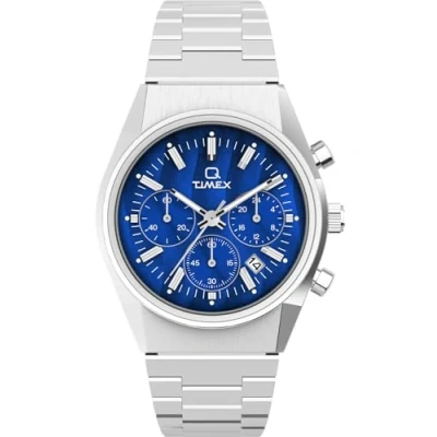 Imagen de Timex Q Falcon Eye Chronograph Reloj de 40 mm para hombre, pulsera acero inoxidable, esfera azul, caja inoxidable TW2W33700