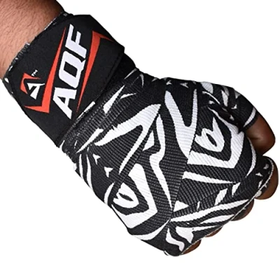 Imagen de AQF Vendas Boxeo con 4 Metros Eslora Elasticas para Deportes de Combate, Boxeo, MMA (Artes Marciales Mixtas) Y Cross Fitness (Rayas Cebra)