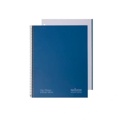 Imagen de Navigator Libreta a4 + Cuadricula 5x5 Tapa Extradura Azul Borde Color Papel 80g 80 Hojas Microperforadas 4 Taladros Espiral Cierre Coil Lock Premium Writing