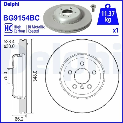 Imagen de DELPHI BG9154BC Disco de freno BMW: 5 Berlina, 6 Coupé, 7