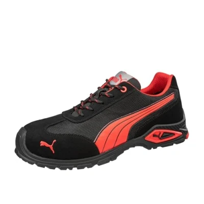 Imagen de PUMA Safety Madrid Low S1PL FO SR zapatos de seguridad para hombre, antideslizantes, transpirables, puntera aluminio, trabajo, negro rojo, 42 EU