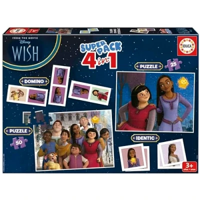 Imagen de Educa Superpack Wish, Juegos de Mesa Infantiles como Domino, Identic y 2 Puzzles 25 50 Piezas. Múltiples Posibilidades Juego para Jugar Solo o acompañado. A Partir 3 años (19743)