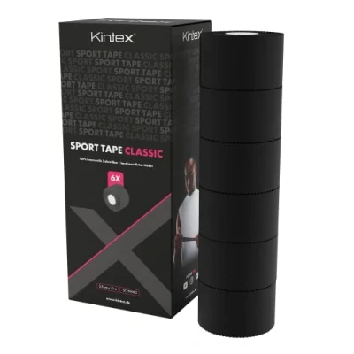 Imagen de Kintex 6 Rollos de esparadrapo Deportivo, 3,8 cm x 10 m, rígido no elástico, para Fijar y estabilizar articulaciones, Dedos, Vendaje Adhesivo (Negro)