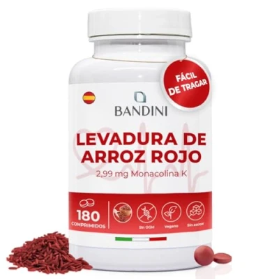 Imagen de Bandini® Levadura de arroz rojo a partir Monascus purpureus 180 Comprimidos fáciles tragar (6 meses) 99,7mg 2,9mg Monacolina K sin aditivos, vegano, OGM Antioxidante