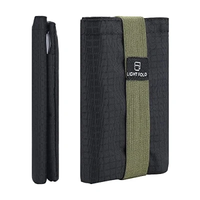 Imagen de LIGHT FOLD Carteras para Hombre Pequeñas Ultra Delgada Tarjetero hasta 12 Tarjetas, Dinero en Efectivo RFID Proteccion Billetera Fina Tejido con Banda Elástica Regalo Hombres y Mujeres