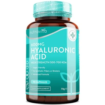 Imagen de Cápsulas de ácido hialurónico 600 mg Suministro 3 meses Dosis alta con 500 700 KDA sin OGM rellenos ni aglutinantes sintéticos Nutravita