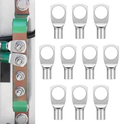 Imagen de 10 Piezas Terminales Eléctricos,Terminales Cables Electricosde con Ojal De Cobre Estañado,Terminales Electricos Sin Aislamiento,Terminales Tubular para Batería(6mm² M8)